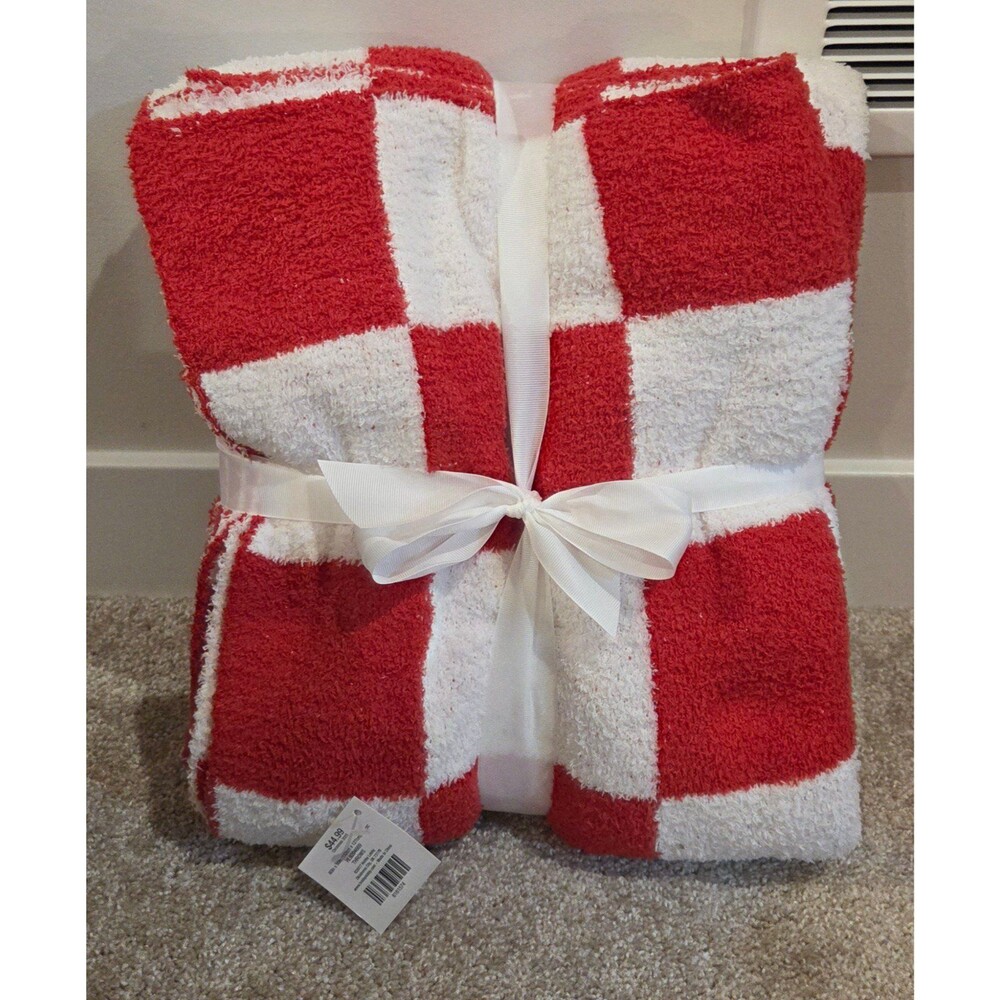 60" × 50" red & white checkered throw